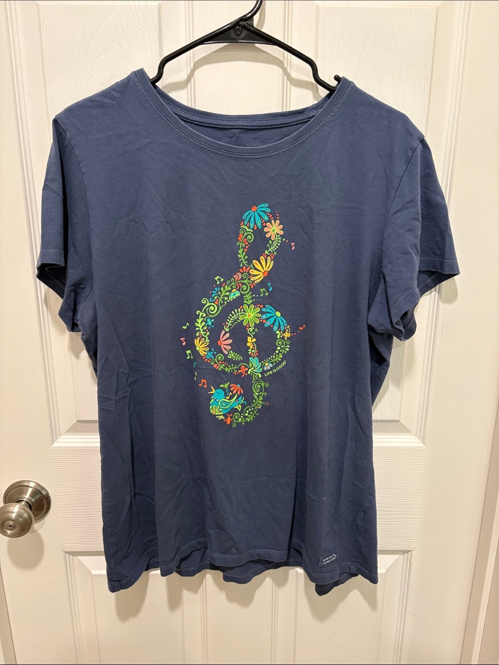 Life Is Good Crusher Tee in Slate Blue w/music note